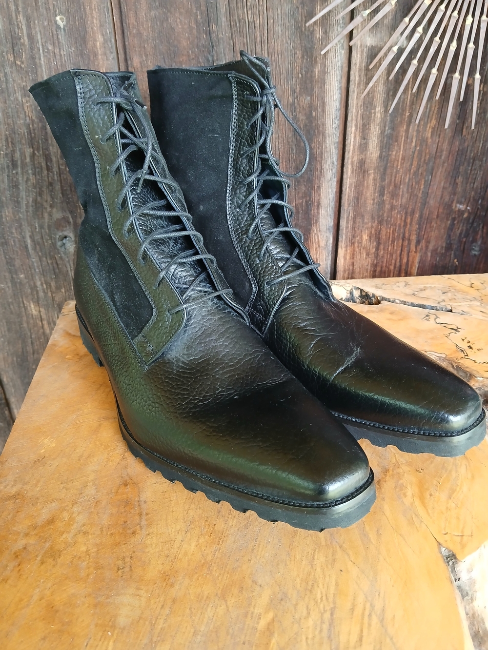 Luca Moretti  Black Lace-Up Leather Combat Boots